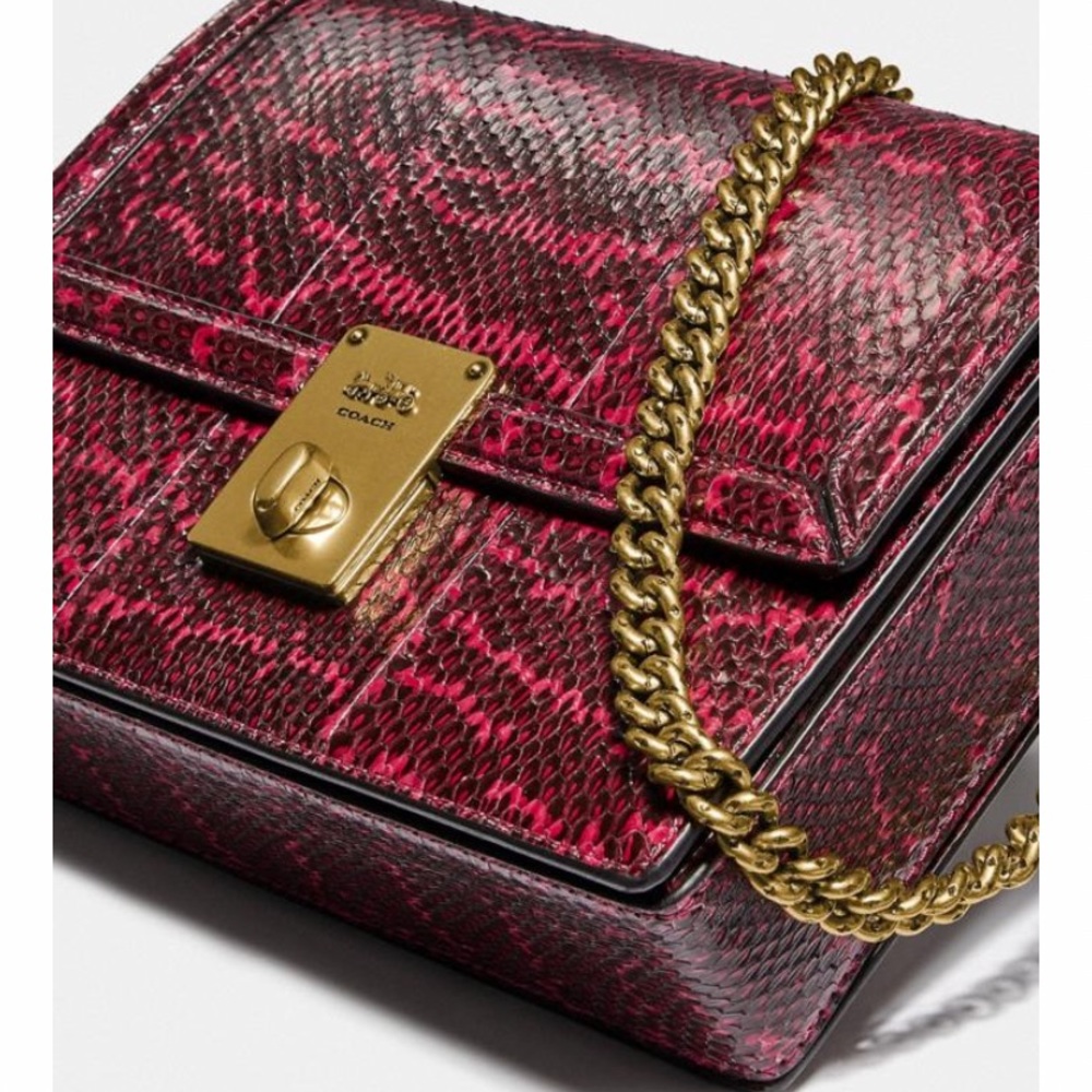 LAST COACH HUTTON GENUINE SNAKESKIN SHOULDER BAG IN CERISE W/CHUNKY CHAIN STRAP - Picture 6 of 16